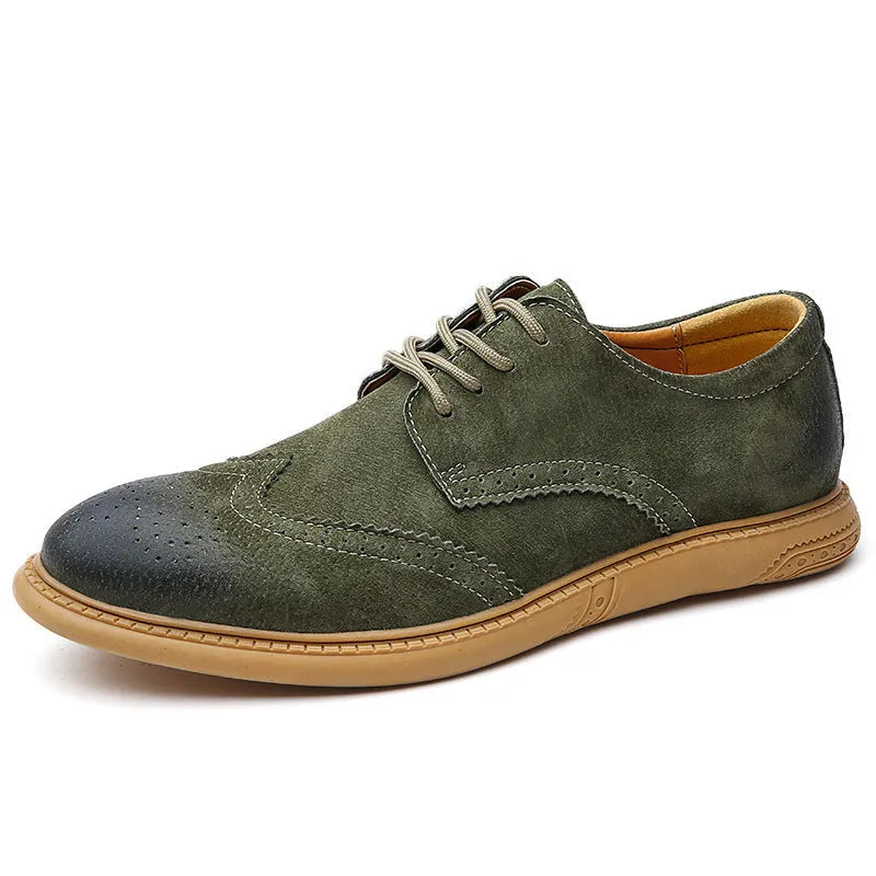 Men's grey genuine leather low-top business shoes with lace-up design and rubber soles