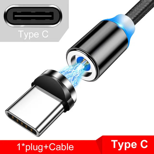 Magnetic USB fast charging cable with LED indicator in black or red colour