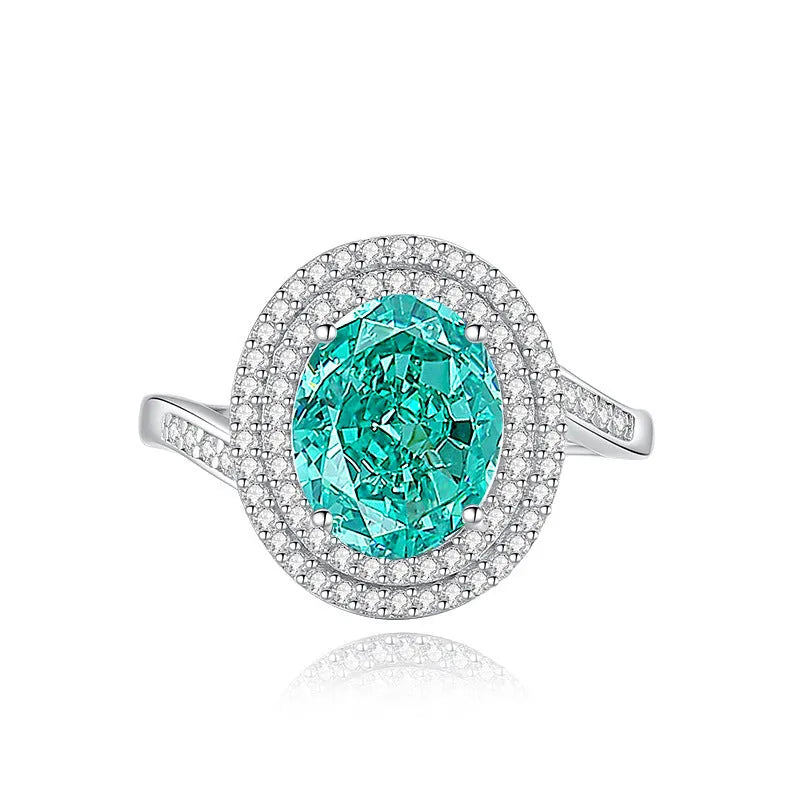 S925 silver geometric ellipse ring with Palai Bahao emerald stone in multiple colour options
