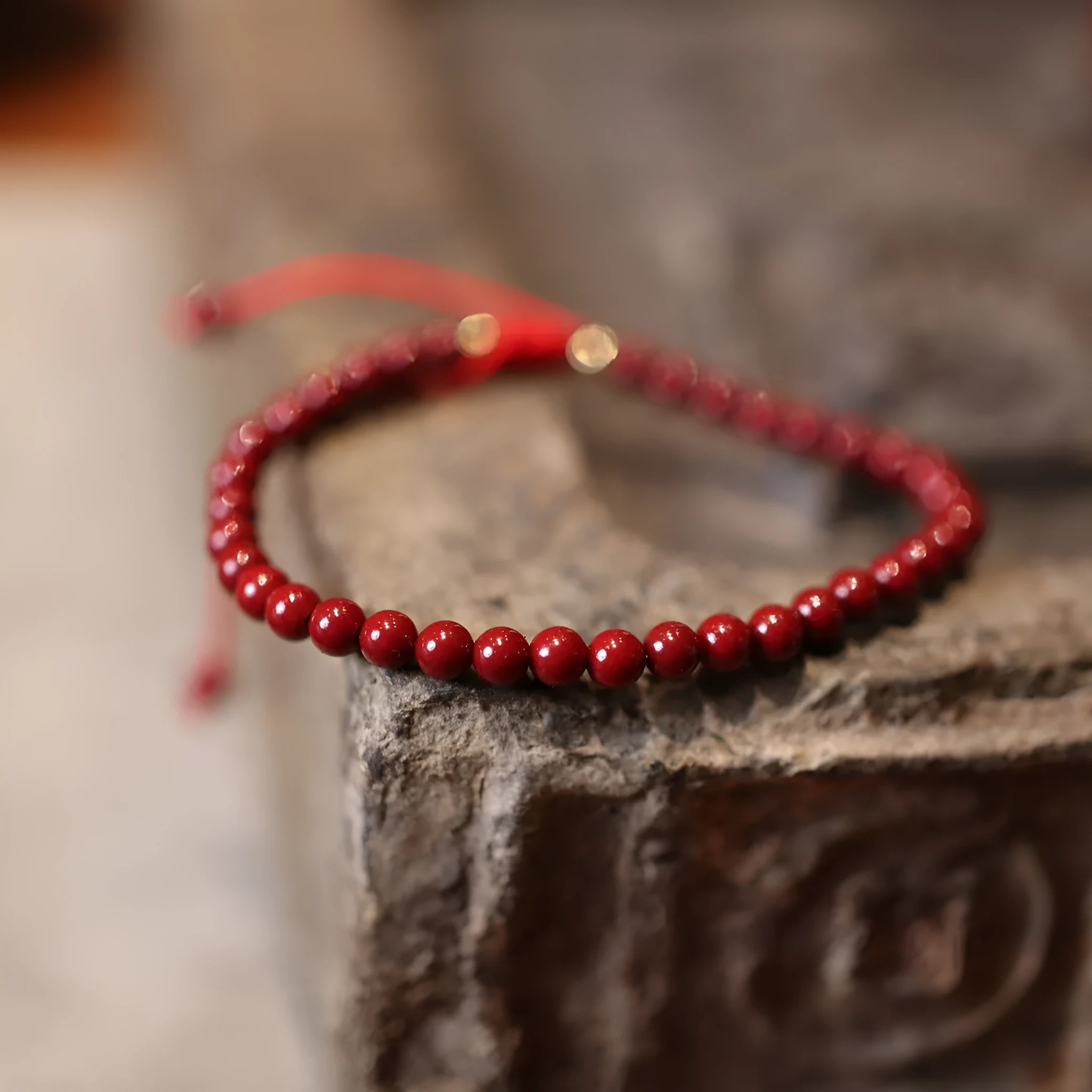 Handcrafted purple gold sand design cinnabar bracelet or anklet with geometric Chinese style patterns.