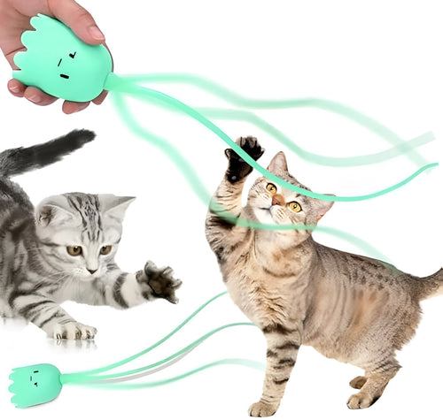 Automatic electronic cat wand toy with green silicone swinging tail for indoor feline play