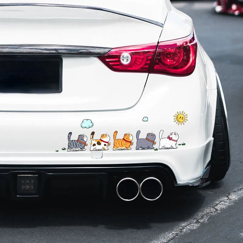 PVC car sticker showing five cats walking, available in three sizes for vehicle decoration