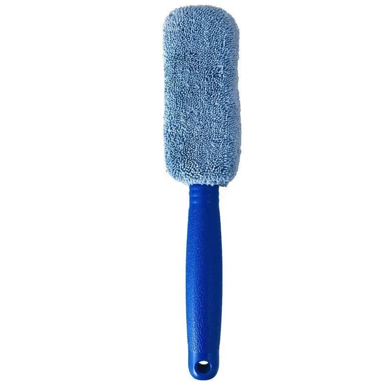 Microfiber car tyre brush with long 29cm handle in grey colour for wheel cleaning
