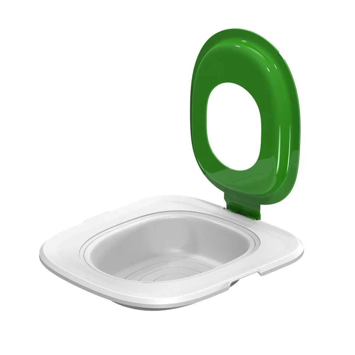 Fifth generation cat toilet trainer mat in ABS plastic, shown in grey, green, and blue colour options.