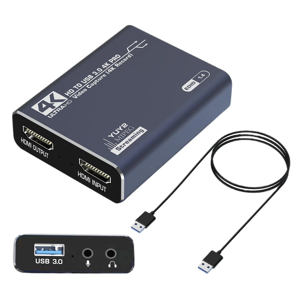 Black 4K gaming set-top box recording audio device with MS2131 chip for 1080p game capture