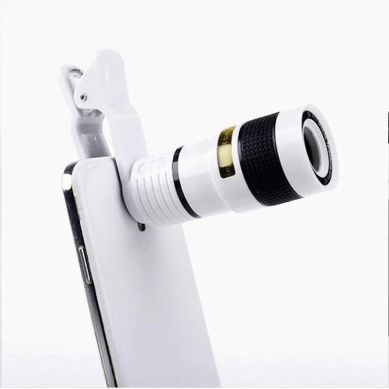 12X magnification phone telescope lens with mounting clip for smartphone cameras