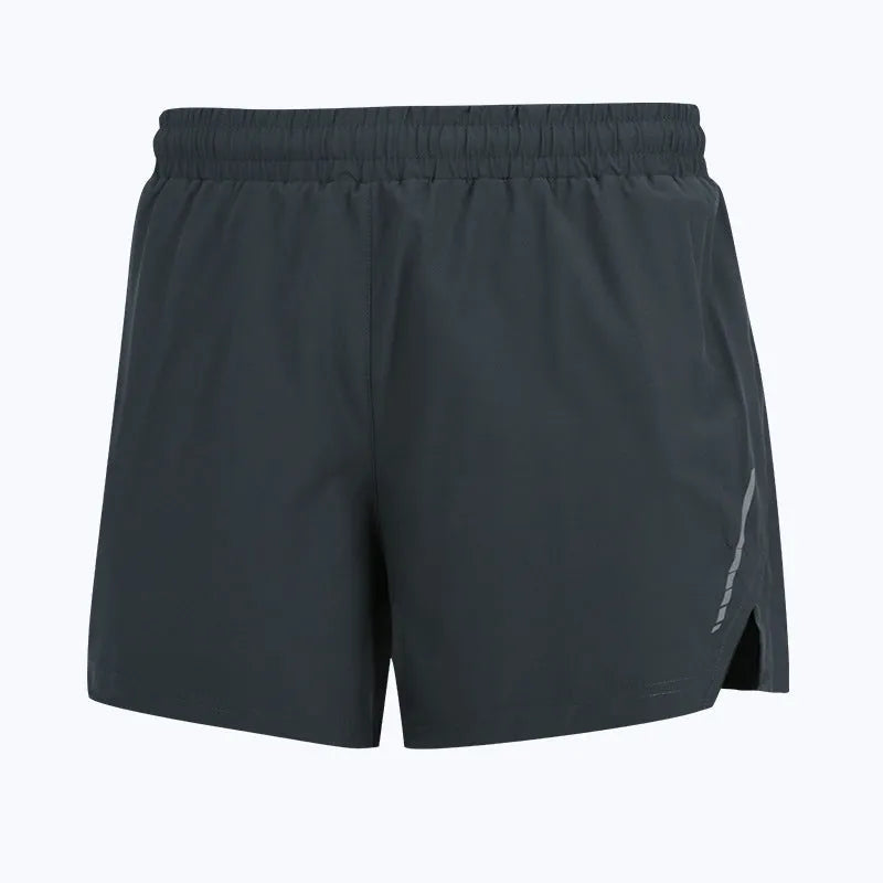 Men's grey quick-drying polyester marathon running shorts on a neutral background.