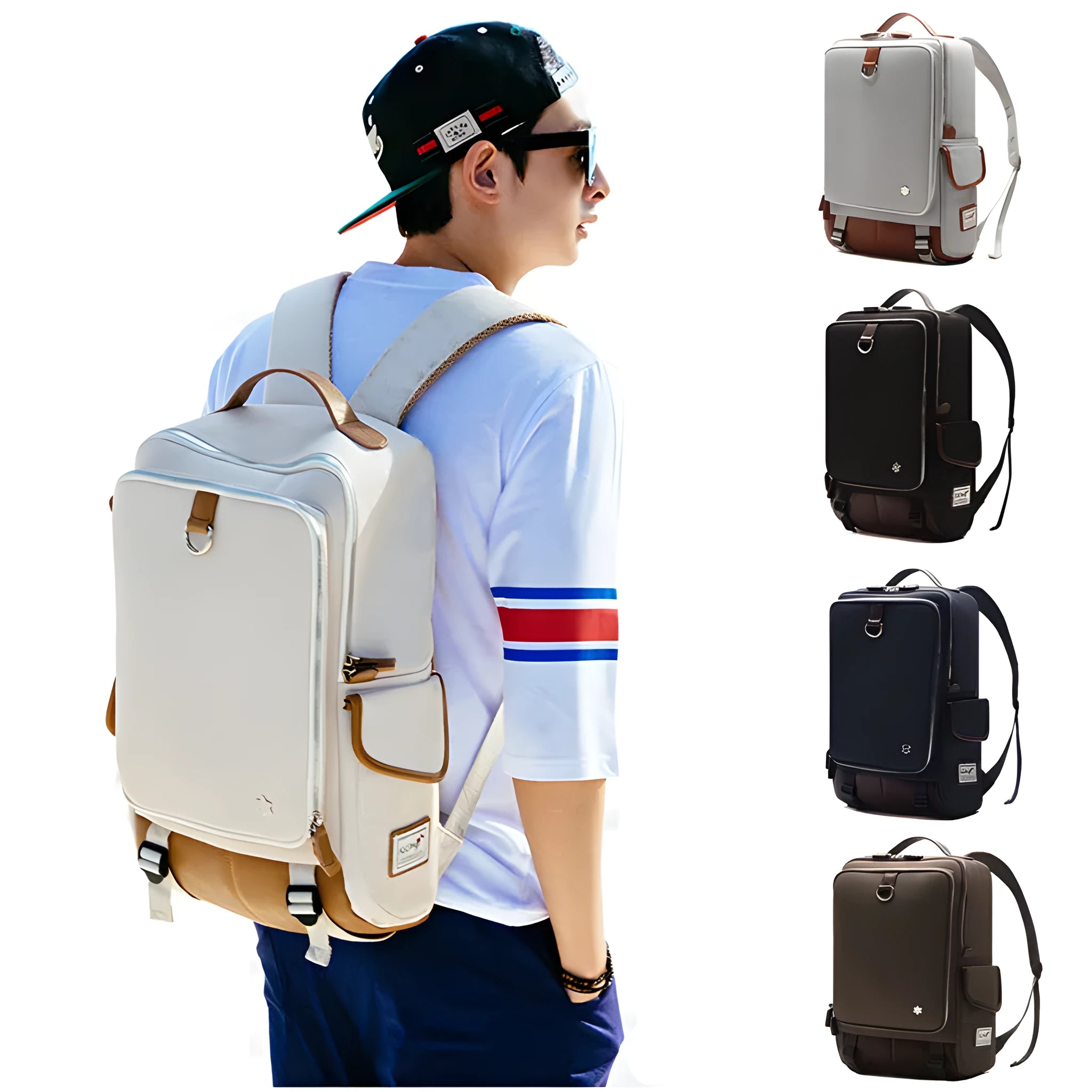 Men's modern Korean Oxford cloth backpack in army green colour, showing large capacity design.