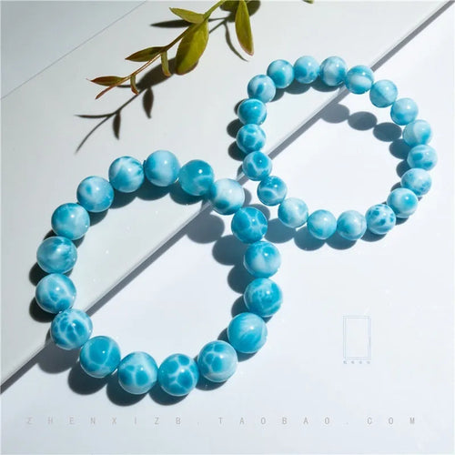 Blue Bodhi bead bracelet with natural crystal stone and pearl accents in Maillard style