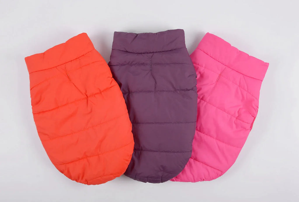 Warm waterproof polyester dog coat in brown with reflective trim for autumn winter outdoor walks