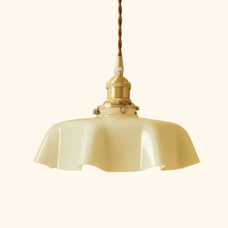Brass medieval chandelier with glass flower buds, adjustable height, five light colour options