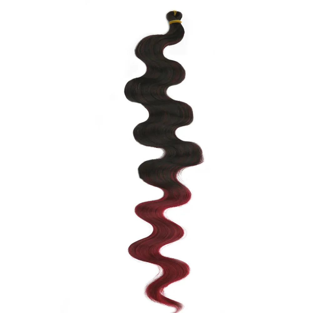Wine red big wave synthetic hair crochet extension measuring 24 inches long