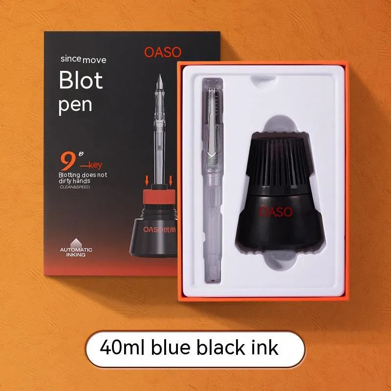 Automatic suction pen set with plastic pen, 40ml ink reservoir, and handbag for student writing