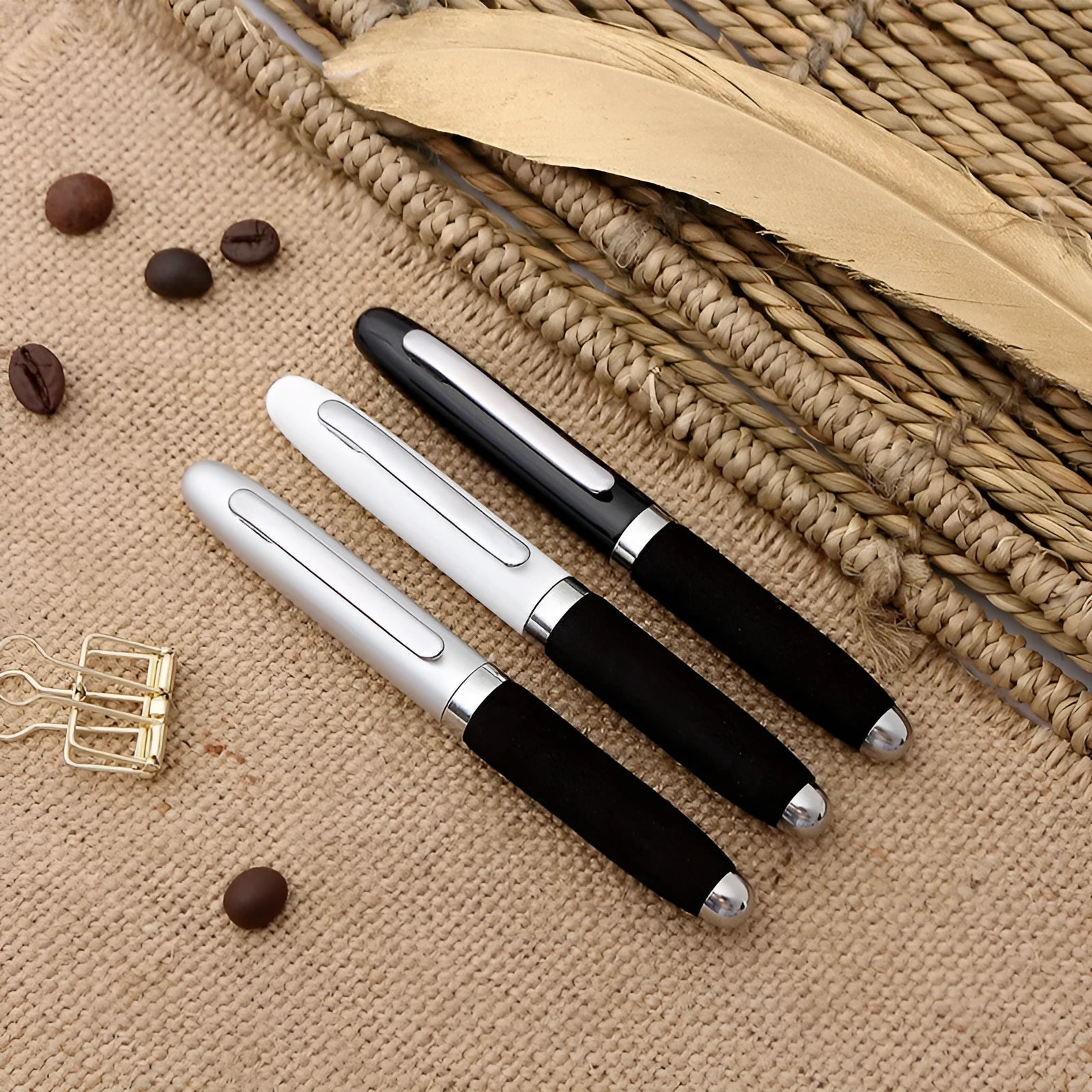Metal cap ballpoint pen with 1.0mm tip shown in multiple ink colour options.