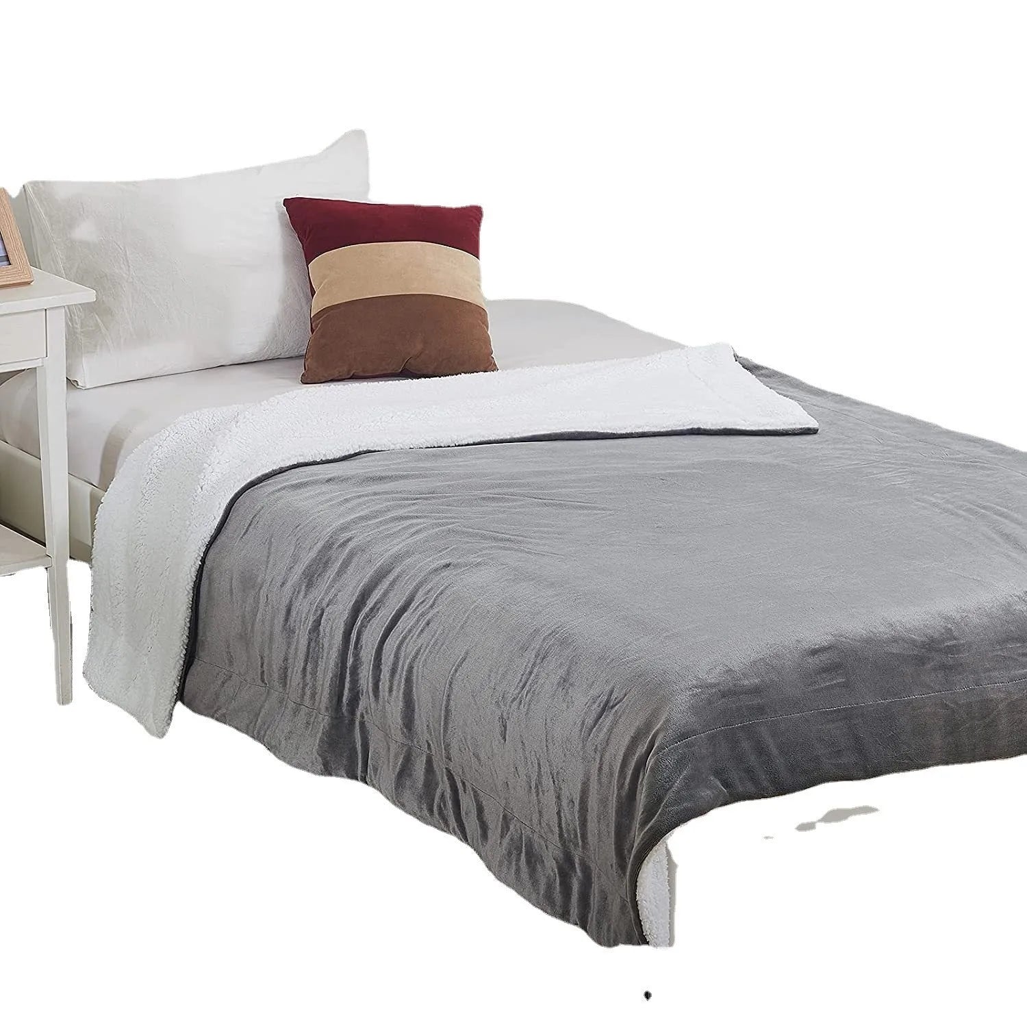 USB electric heating blanket with temperature controller in grey flannel fabric