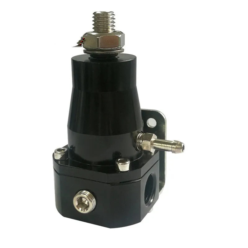 Black aluminium alloy fuel pressure regulator with adjustment mechanism for electronic injection systems