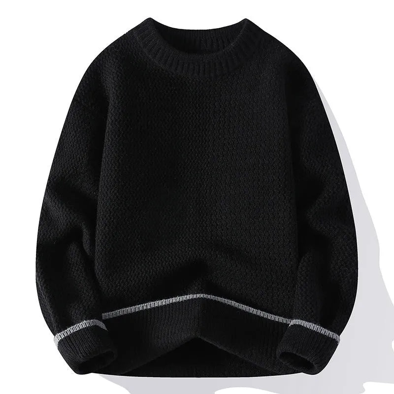 Men's grey loose-fit pullover sweater with round neck and long sleeves