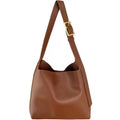Women's soft PU leather shoulder bag with swing threads in black and brown colours showing ribbon and pocket detailing