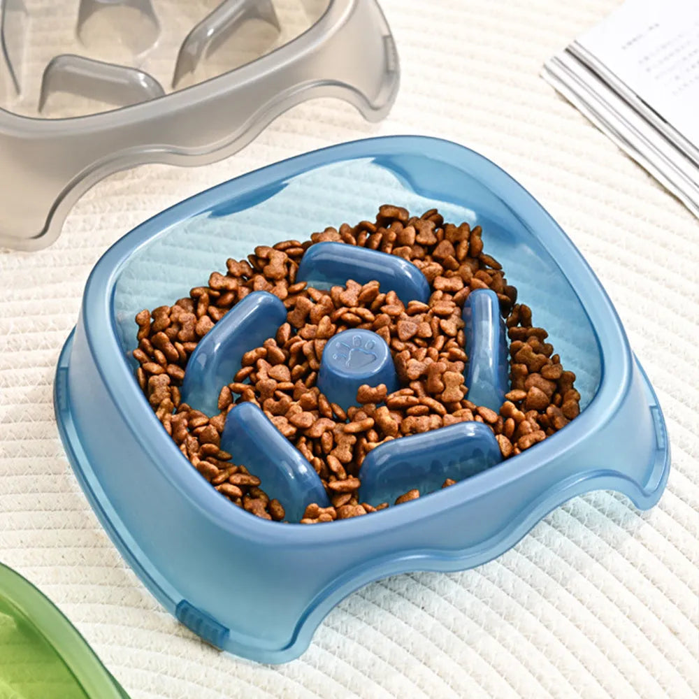 Pet dog slow feeder bowl in blue with anti-choking design for controlled feeding