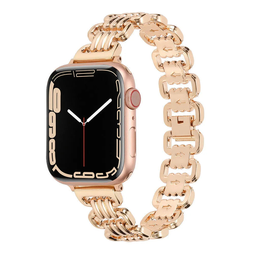 Alloy metal ladies watch bracelet for Apple Watch in silver, black, gold, rose gold, starlight colours.