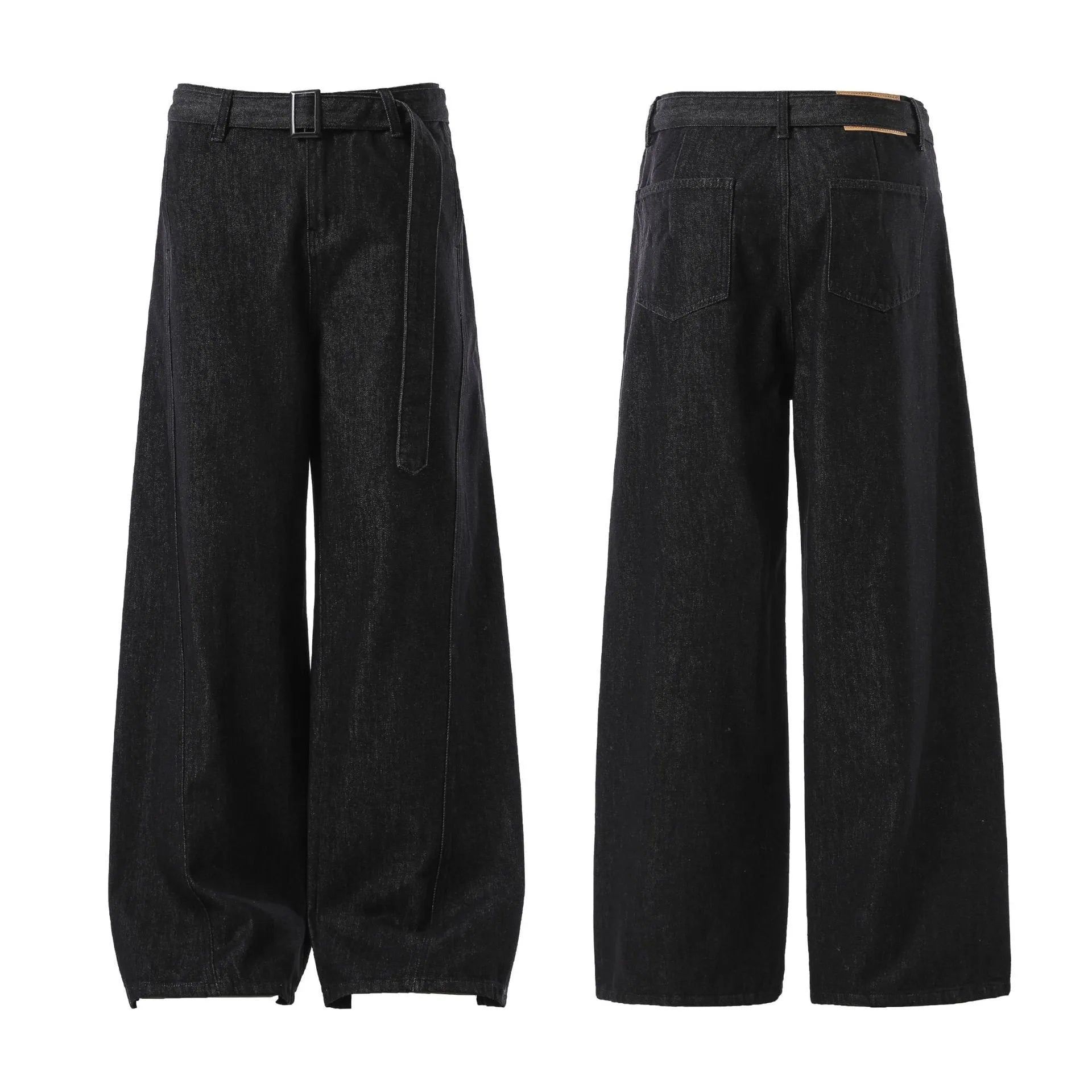 Black high-waist straight leg women's jeans with a zip fly, shown in American retro style.