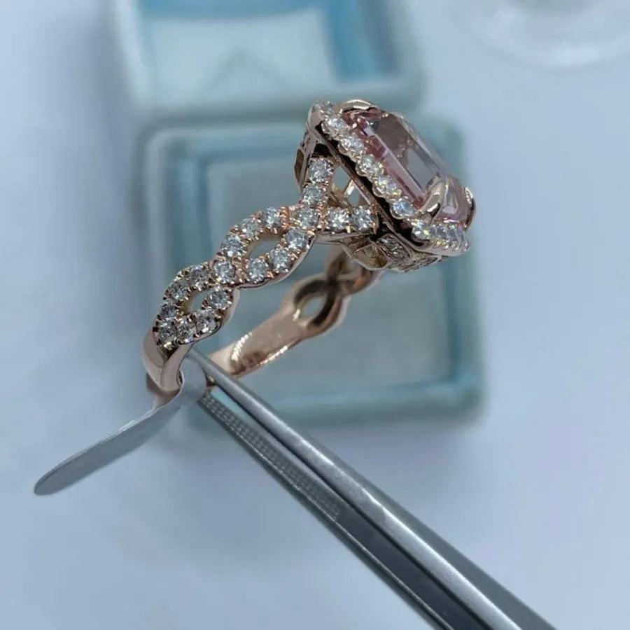 Rose gold geometric alloy women's fashion ring showing electroplated finish