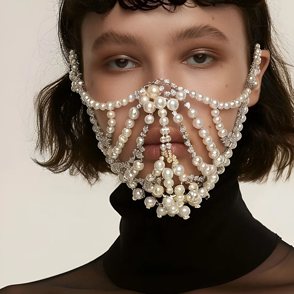 Geometric women's party mask with rhinestone patchwork and metallic silver or gold electroplated finish