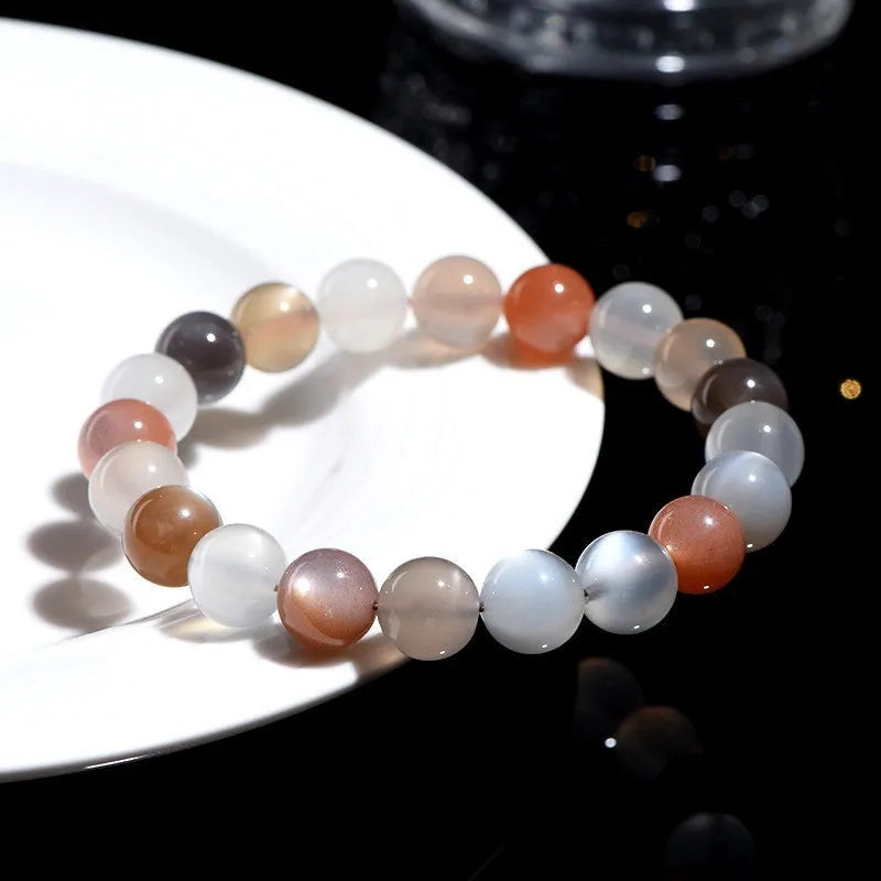 Genuine moonstone bracelet with 8mm single circle beads and colourful moonlight appearance