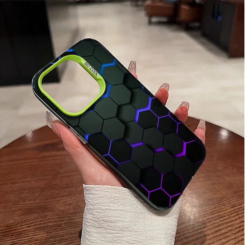Frosted protective phone case for Apple iPhone with honeycomb pattern in Moonlight Black colour.