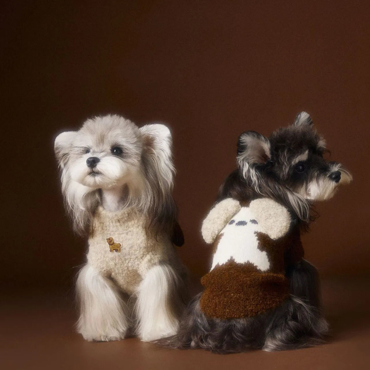 Sleeveless dog sweater vest with 3D ear design in beige for small breeds