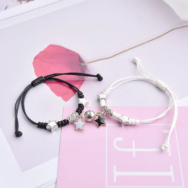 Electroplated alloy suction cup couple bracelets with crown and diamond designs