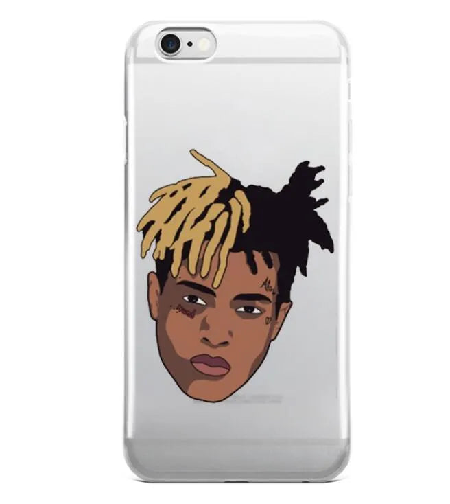Compatible half-wrapped iPhone case with Xxxtentacion patterned design in transparent matte finish.