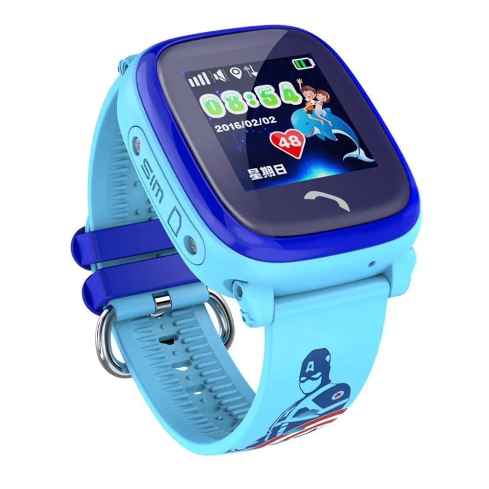 DF25 blue waterproof children's smart watch with touch screen on silicone wristband