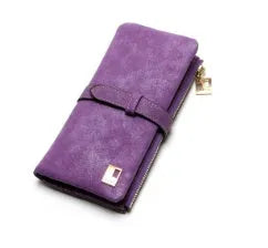 Korean style retro long women's wallet open showing multiple compartments and phone pouch