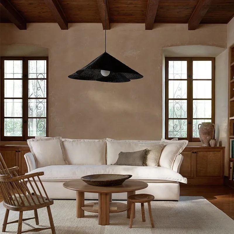 Silent Style rattan-weaved ceiling lamp with woven texture and soft light glow.