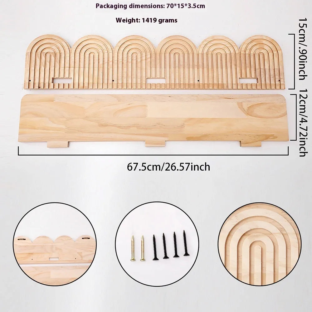 Solid wood wall-mounted flower pot storage rack with multiple shelf layers for plant display