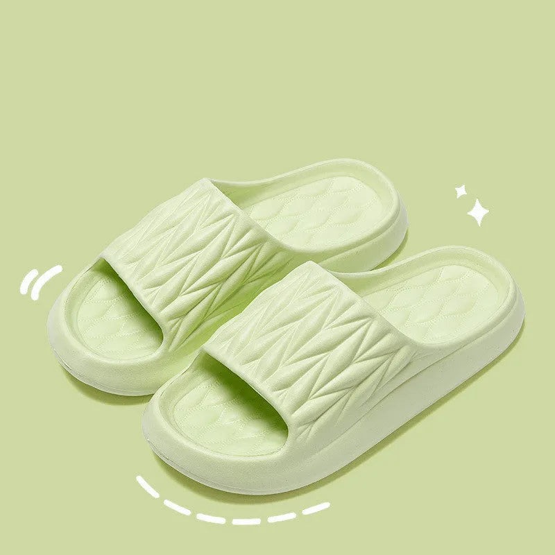 Leaf texture pattern EVA slippers for indoor household wear in black, green, grey, pink or white