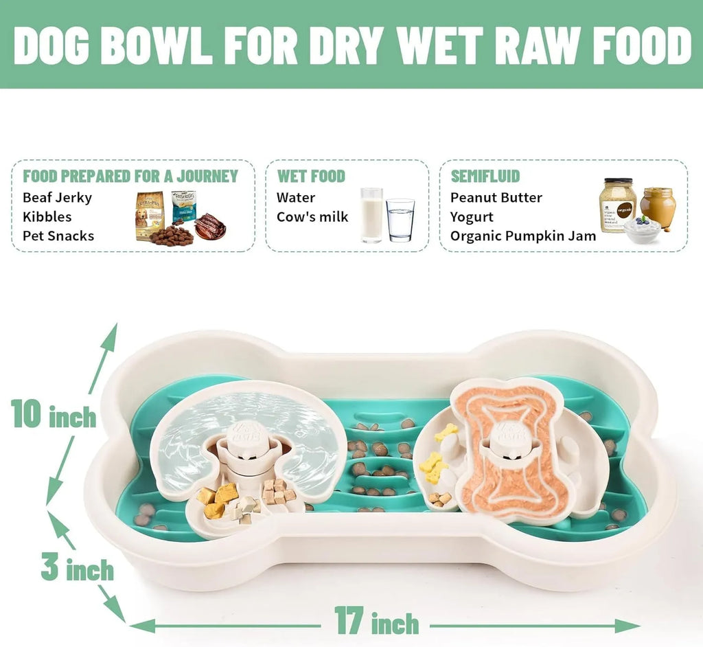 Large green slow feeder dog bowl with three-tier maze design and anti-slip suction cups