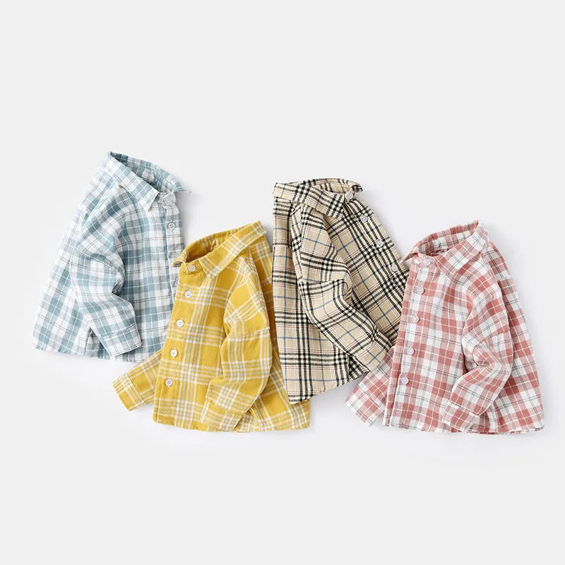 Boy's casual cotton lattice shirt in long sleeve design, available in multiple colours and sizes.