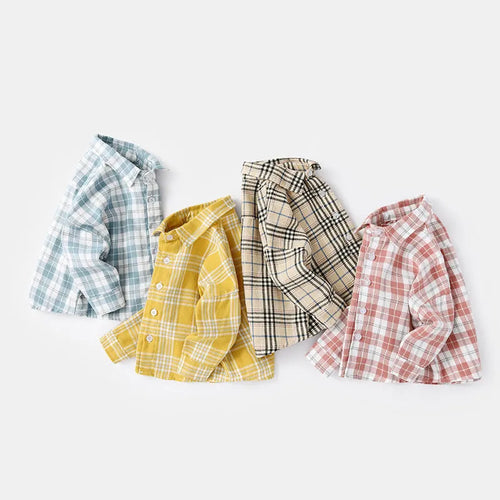 Boy's casual cotton lattice shirt in long sleeve design, available in multiple colours and sizes.