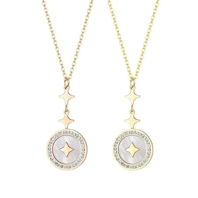 Women's titanium steel six-pointed star necklace with O-ring chain in gold or rose gold colour