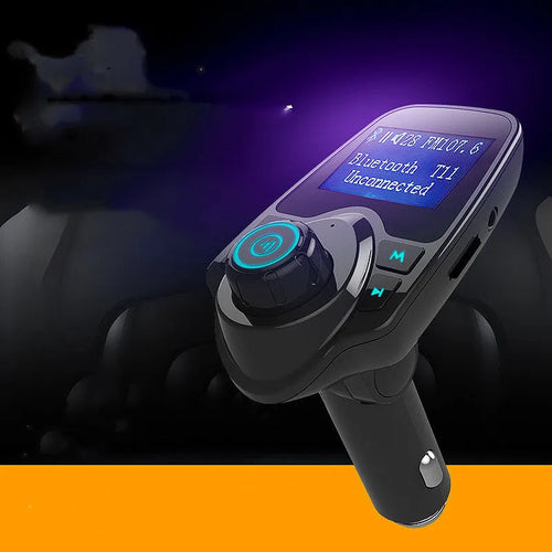 Black G7 Car Bluetooth FM Transmitter with USB port and TF card slot for hands-free calls and music streaming.