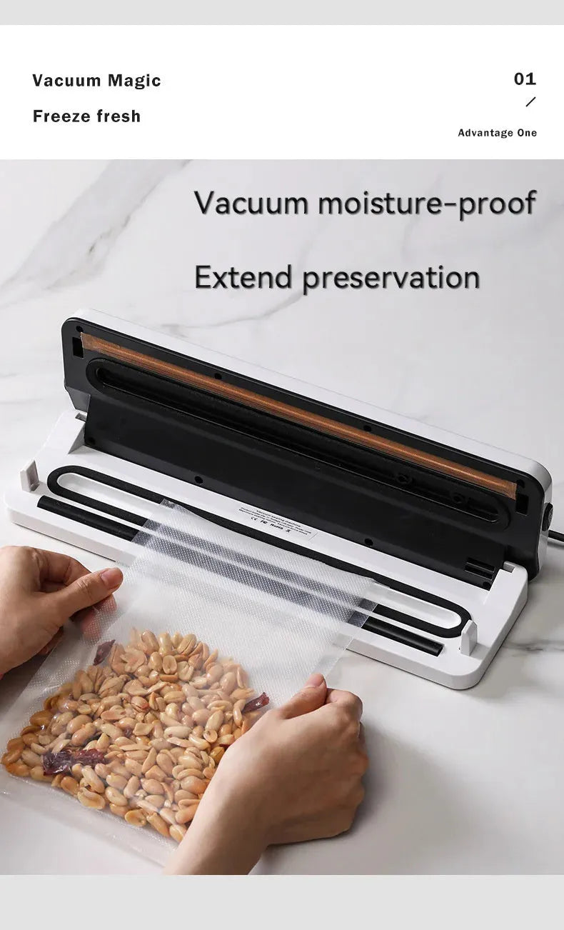 Small black automatic vacuum sealer machine for food preservation and item protection