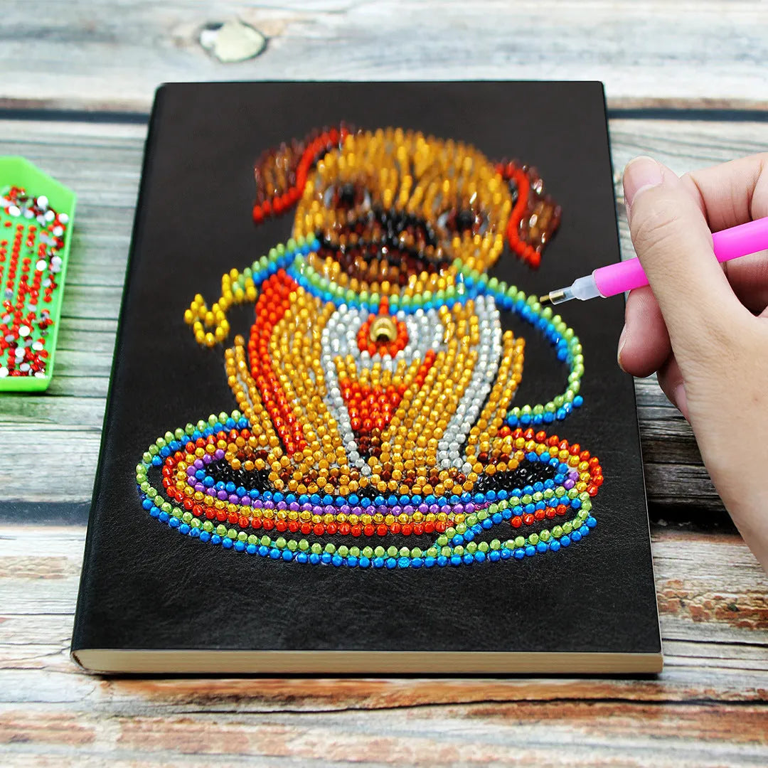 Black A5 DIY diamond painting notebook with 50 blank pages for project planning.