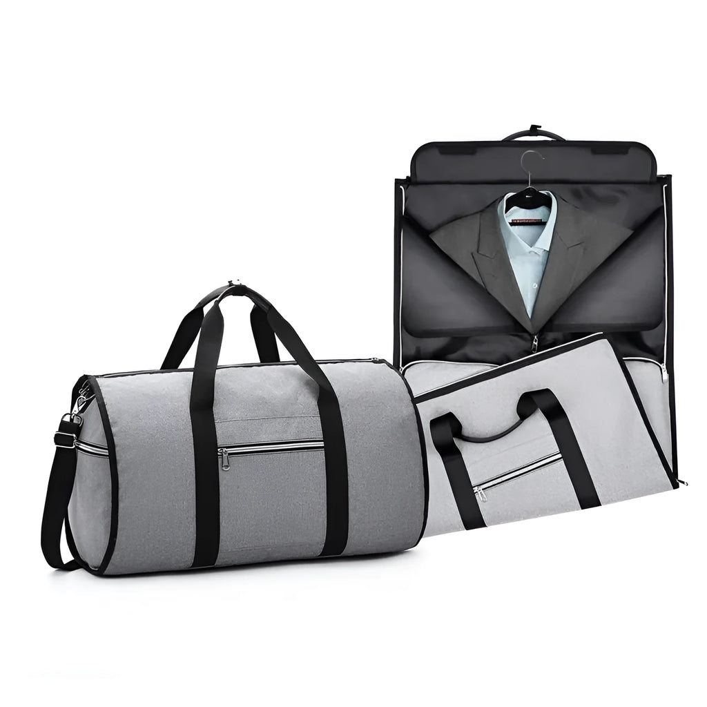 Cylinder-shaped travel bag in red colour with zipper closure and carrying handles