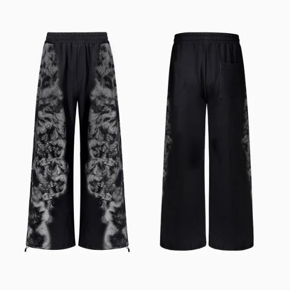 Street trend loose fit printed polyester trousers and hoodie set shown in three colour options