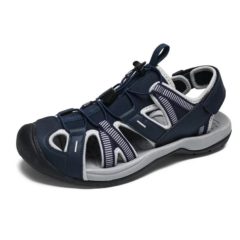 Men's blue and black mesh casual sports shoes with velcro strap and rubber sole