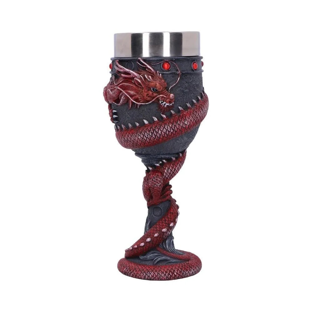Red wine glass with Chinese dragon design in stainless steel, 200ml capacity