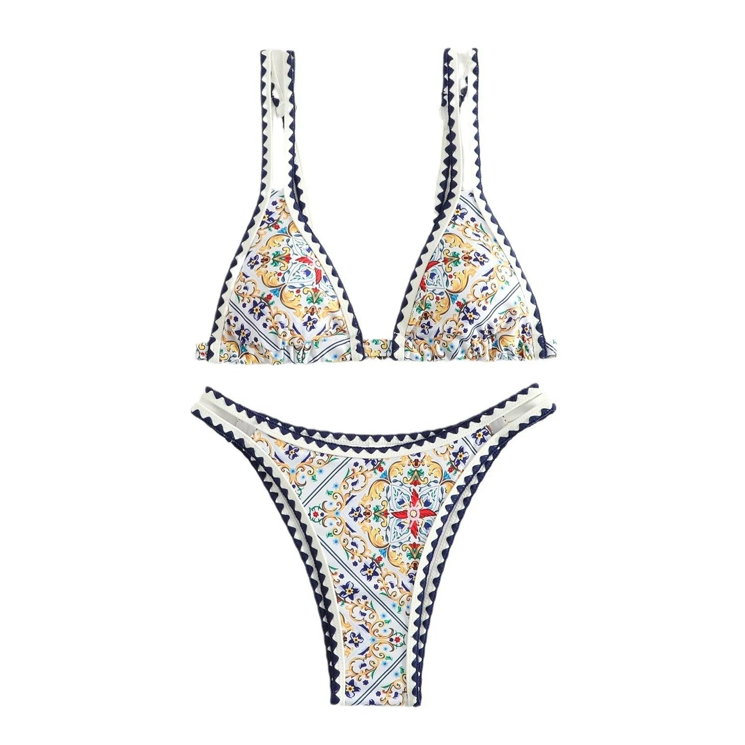Women's printed split bikini swimsuit floral pattern quick-dry backless briefs for swimming wading