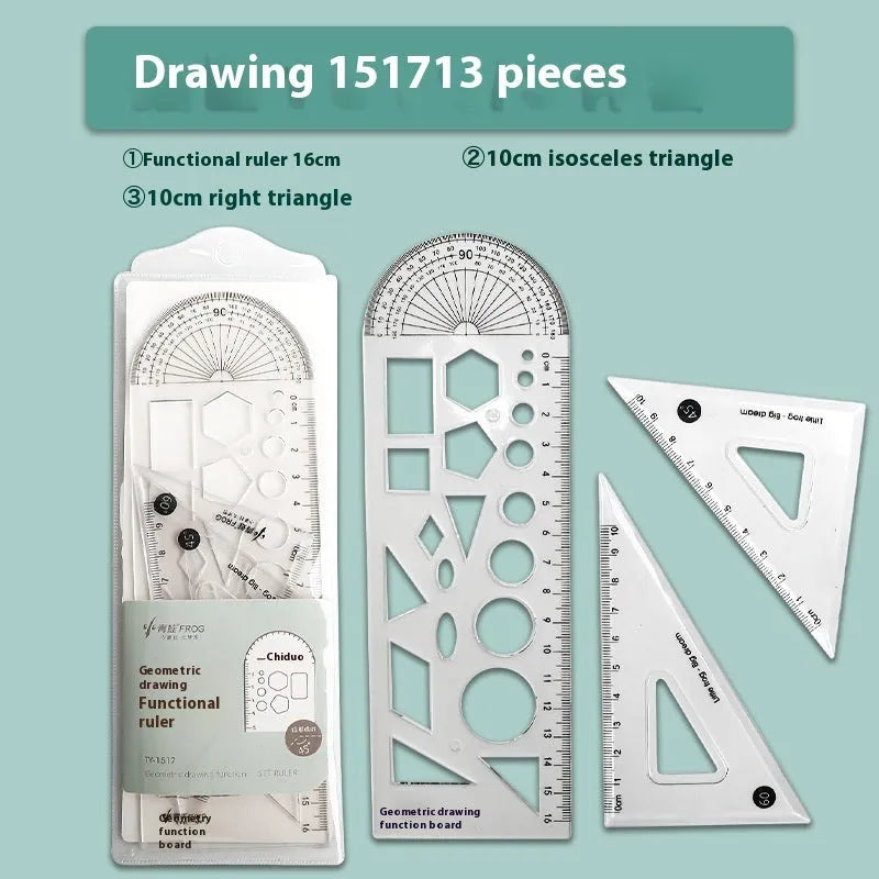 Youpai transparent acrylic drawing ruler set with square protractor on a technical drawing